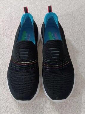 Skechers Ultra Flex Serene Aura Slip-On Sneakers Black Rainbow Size 8.5
